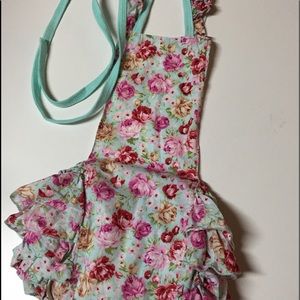 Baby Gem sunsuit, pinks floral on turquoise